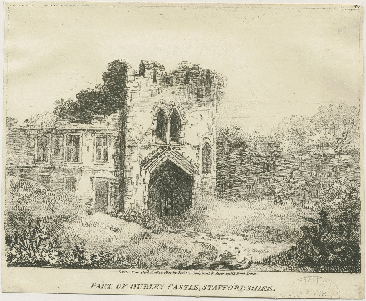 Dudley kastély – A kapuház: litográfia, nd [c 1801] (nyomtatás) alkotó: School English