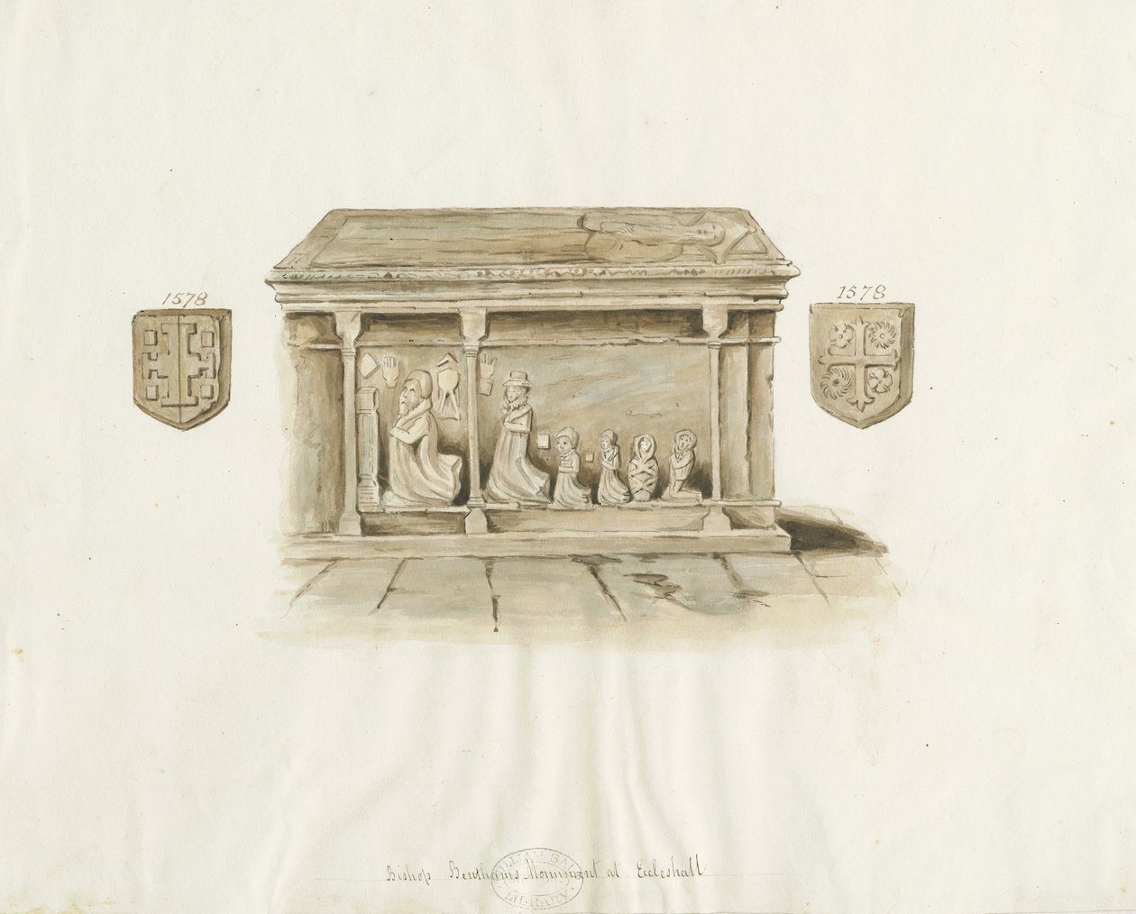 Eccleshall templom: Bentham püspök sírja: vízfestmény, nd [?19. század] (festmény) alkotó: School English