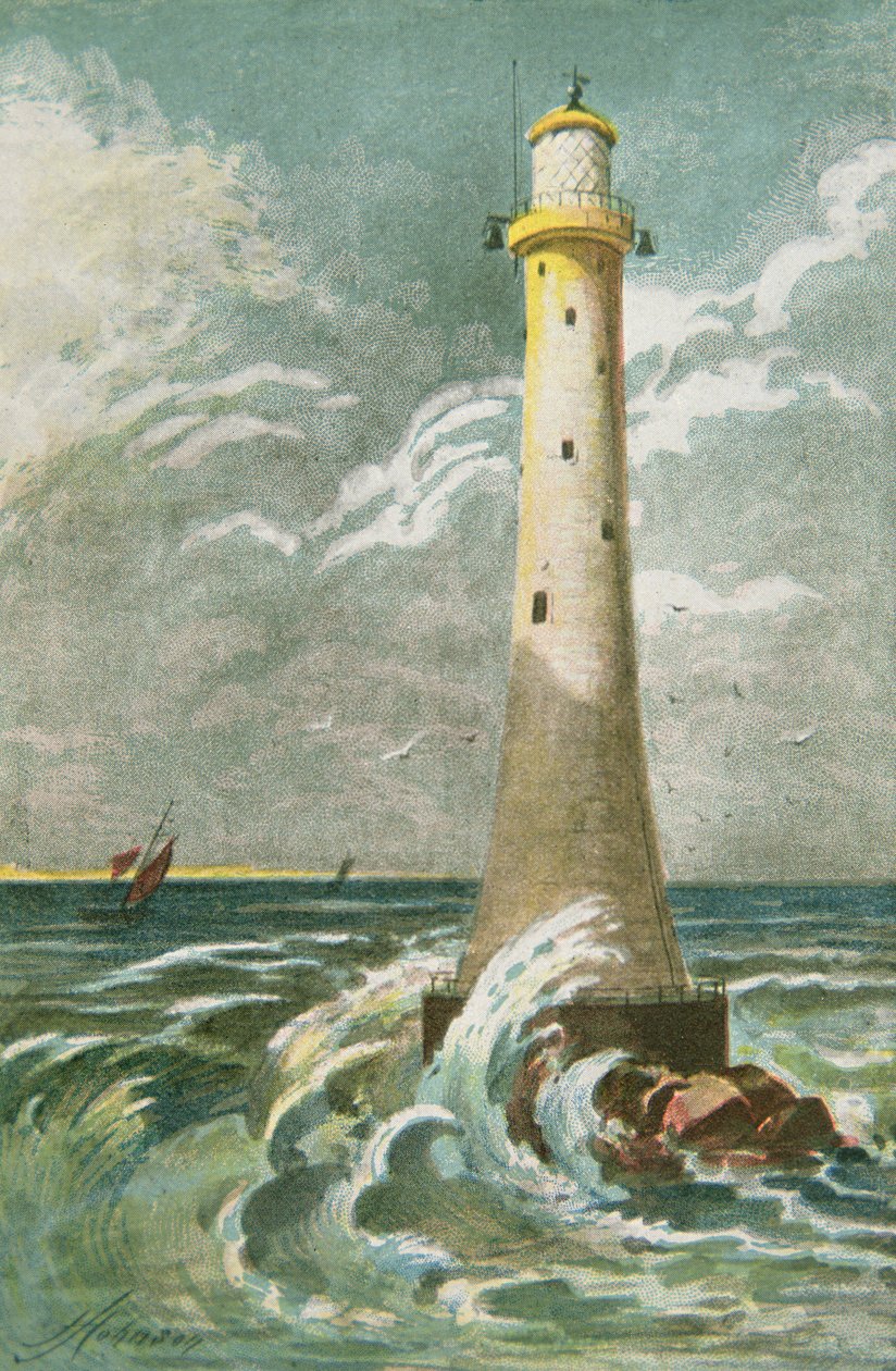 Eddystone világítótorony Plymouth mellett (színes litho) alkotó: School English