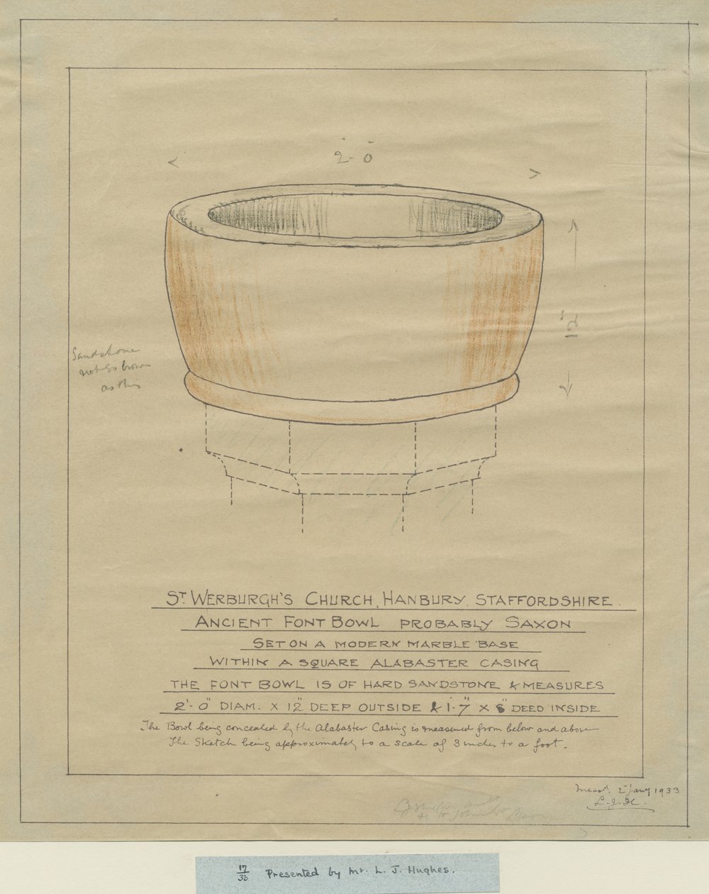 Hanbury Church – Ancient Font Bowl: tracing, nd [1933] (rajz) alkotó: School English