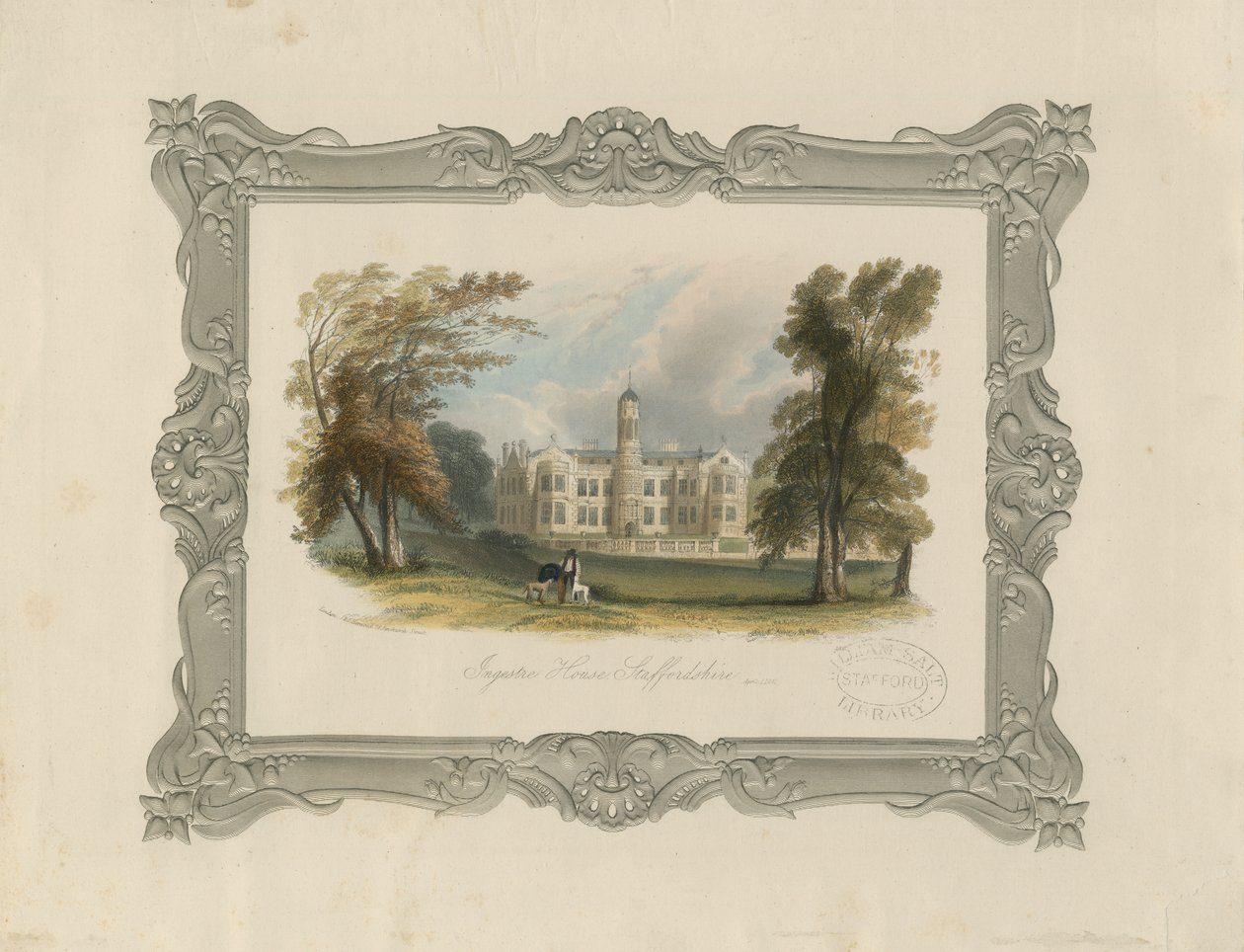 Ingestre Hall: acélmetszet (kézzel színezett) alkotó: School English