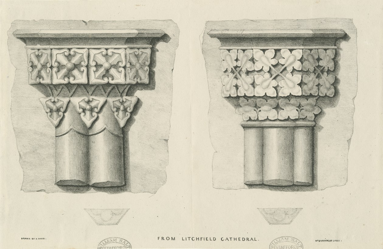 Lichfield katedrális belseje – faragott lombozat: litográfia, és [?XIX. század] (nyomtatott) alkotó: School English