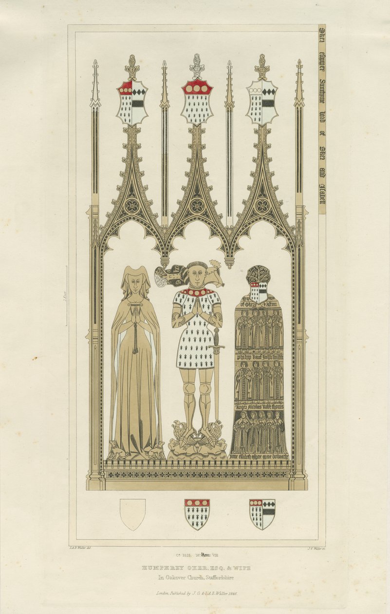 Az Okeover templom belseje – Humphrey Oker emlékműve: metszet, nd [c 1846] (nyomtatás) alkotó: School English