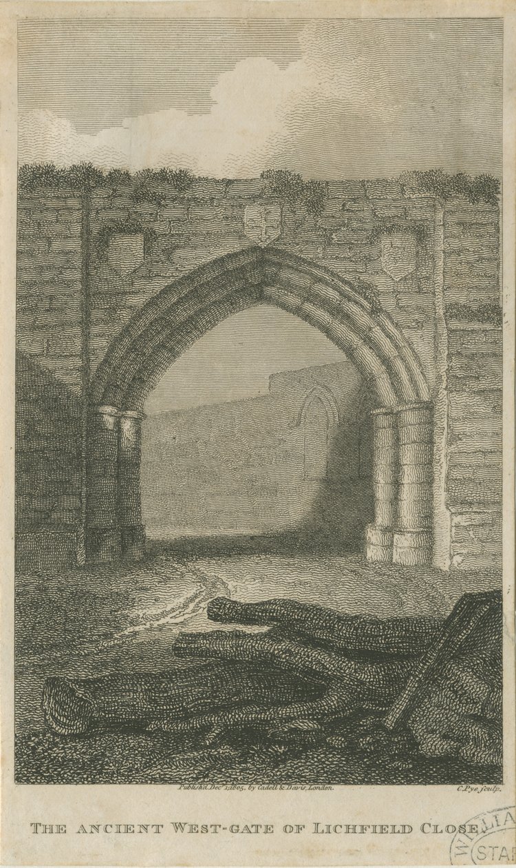 Lichfield – A bezárás ősi nyugati kapuja: metszet, nd [c 1805] (nyomtatás) alkotó: School English