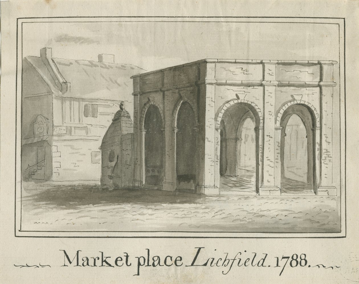 Lichfield - Market Place: szépia mosó rajz alkotó: School English