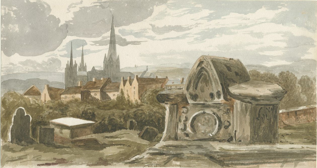 Lichfield - Régi sír a Szent Mihály templomkertben: akvarell festmény, nd [?19. század] (festmény) alkotó: School English