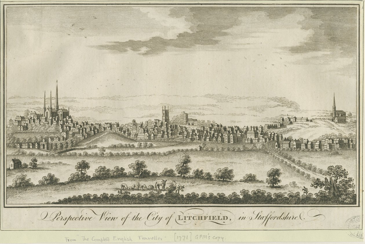 Lichfield – Délnyugati nézet: gravírozás, nd [1771] (nyomtatás) alkotó: School English