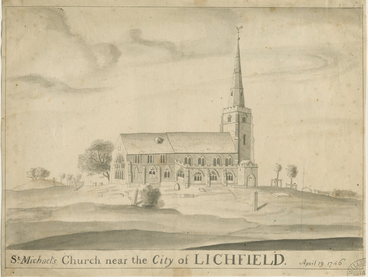 Lichfield - Szent Mihály templom: szépia rajz alkotó: School English