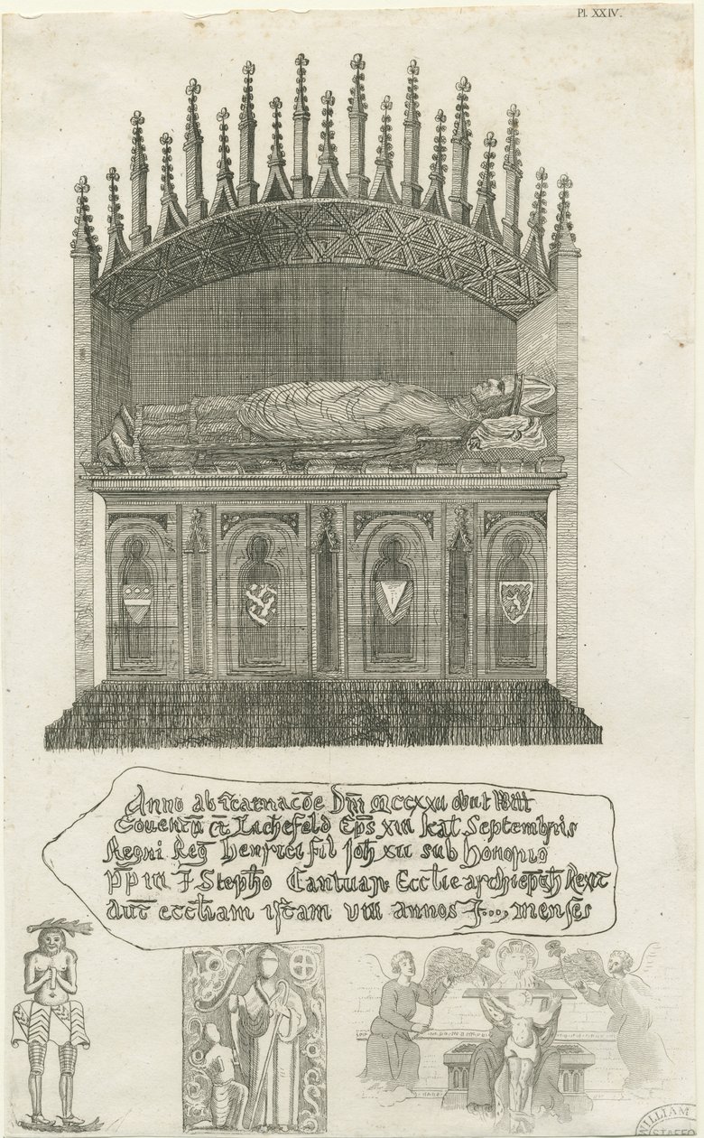 Lichfield katedrális - Püspöki sír [?Bishop Cornhill]: rézkarc, nd [?XVIII. század vége] (nyomat) alkotó: School English