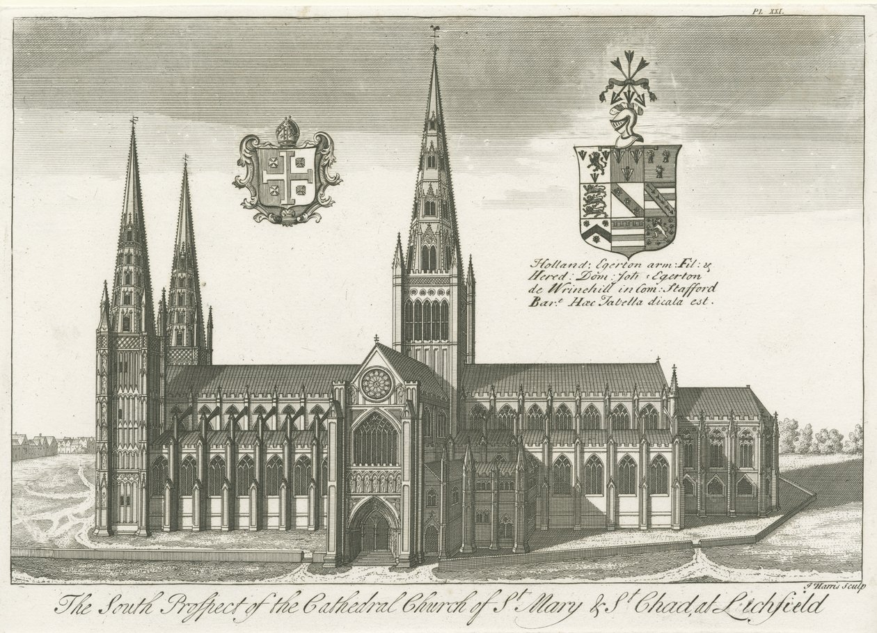 Lichfield katedrális – Déli nézet: metszet, és [?18. század eleje] (nyomtatott) alkotó: School English