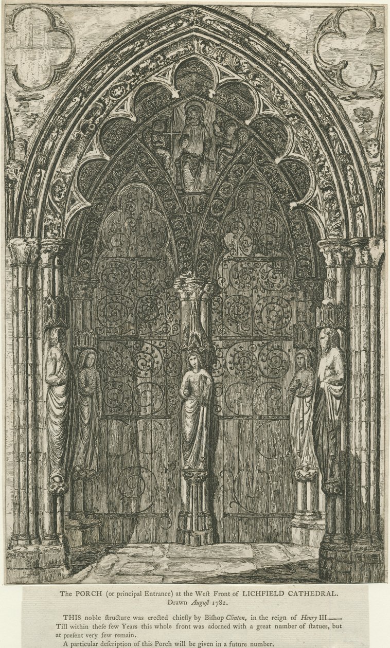 Lichfield katedrális – Nyugati ajtó: rézkarc, 1782. augusztus (nyomtatott) alkotó: School English
