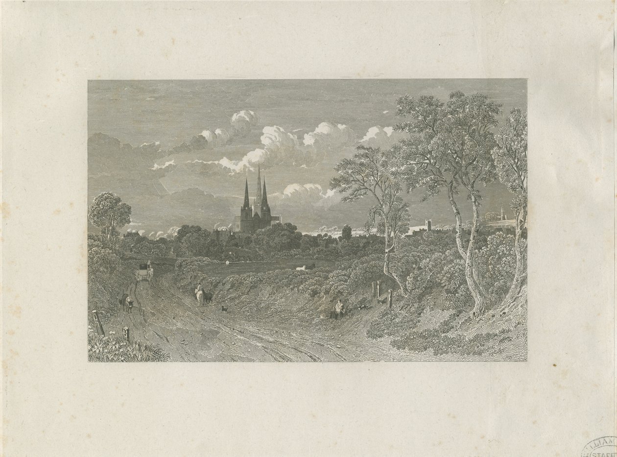 Lichfield katedrális – West View (távoli): metszet, és [?18. század] (nyomtatott) alkotó: School English