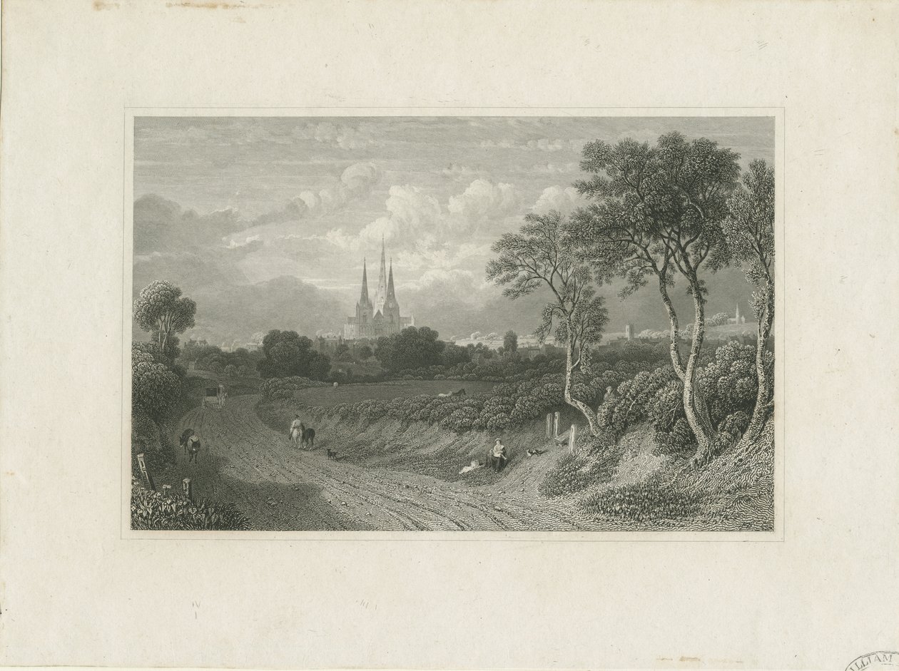 Lichfield katedrális – West View (távoli): metszet, és [?18. század] (nyomtatott) alkotó: School English