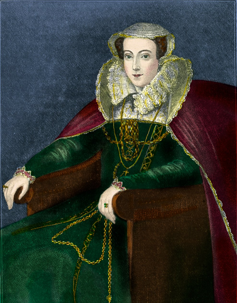 Mary, skótok királynője, illusztráció a „Cassell illusztrált Anglia történetéből” (színes metszet) alkotó: School English