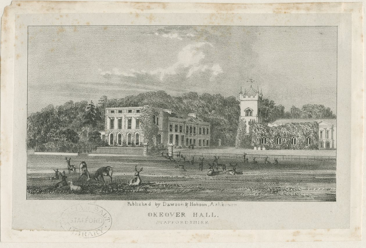 Okeover Hall – litográfia, nd [c 1839] (nyomtatás) alkotó: School English