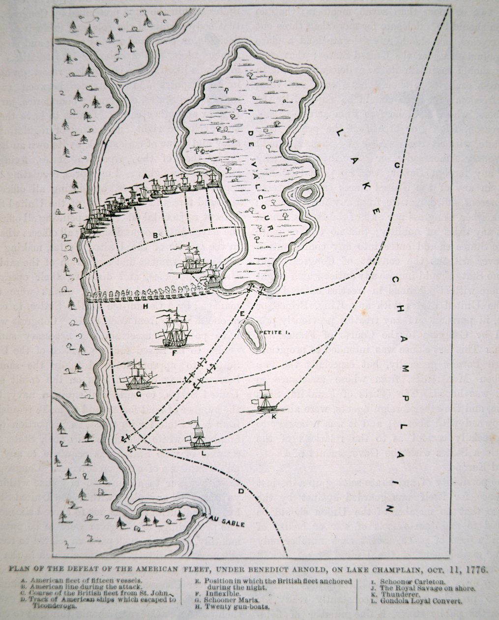 Az amerikai flotta legyőzésének terve a Champlain-tavon (litho) alkotó: School English