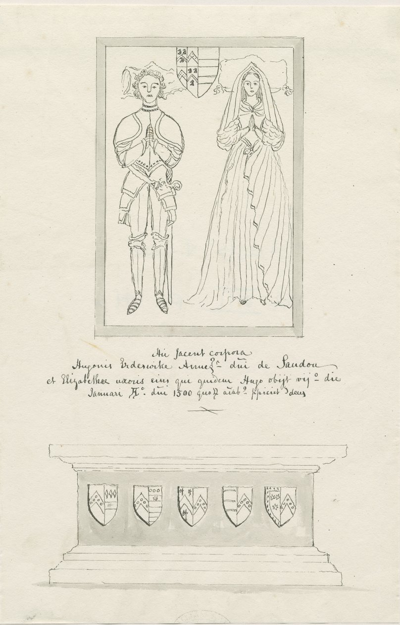 Sandon templom – Hugh Erdeswicke és Elizabeth [Harcourt] sírja: toll- és mosdórajz, nd [?18. század] (rajz) alkotó: School English