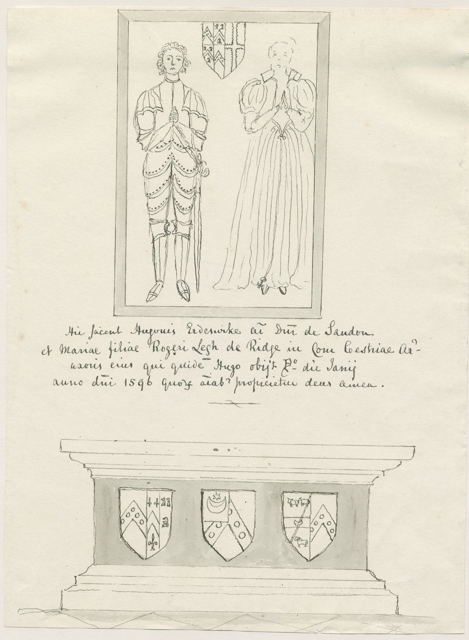 Sandon templom – Hugh Erdeswicke és Mary sírja [Legh]: toll- és mosdórajz, nd [?18. század] (rajz) alkotó: School English