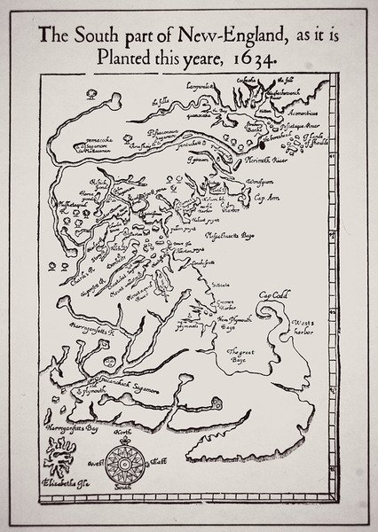 Új-Anglia déli része, ahogy idén 1634-ben telepítik (litho) alkotó: School English