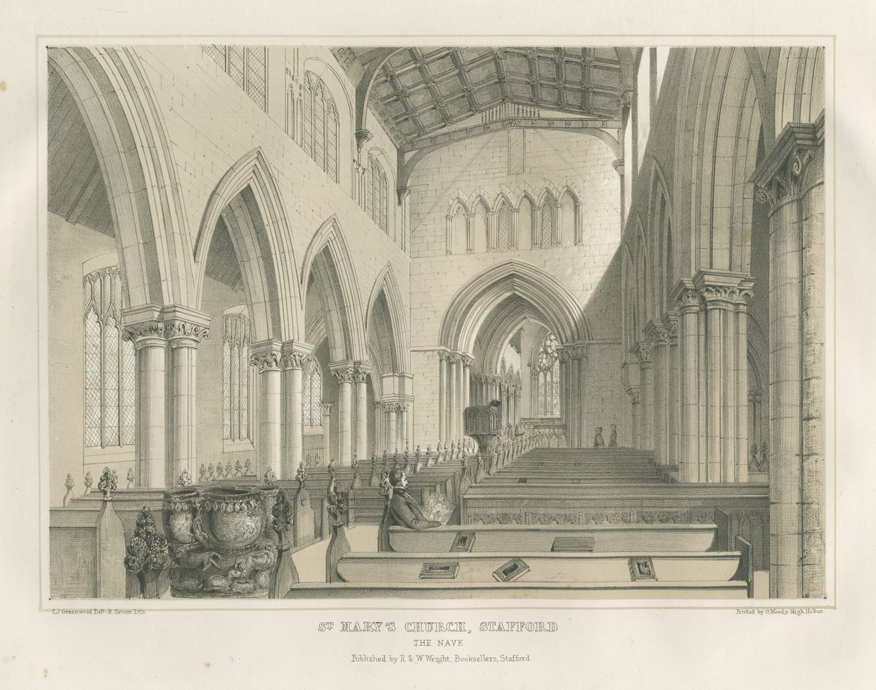 Stafford – A Szent Mária templom belseje: színezett litográfia, nd [c 1845] (nyomtatás) alkotó: School English