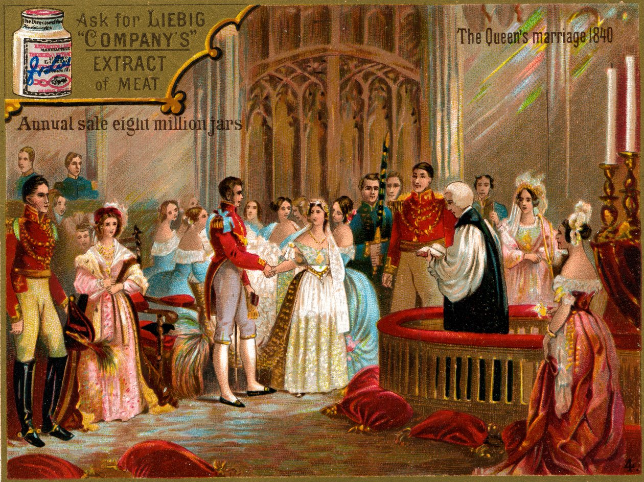 Viktória királynő és Albert herceg házassága 1840-ben, Liebig-kártya (nyomtatás) alkotó: School English