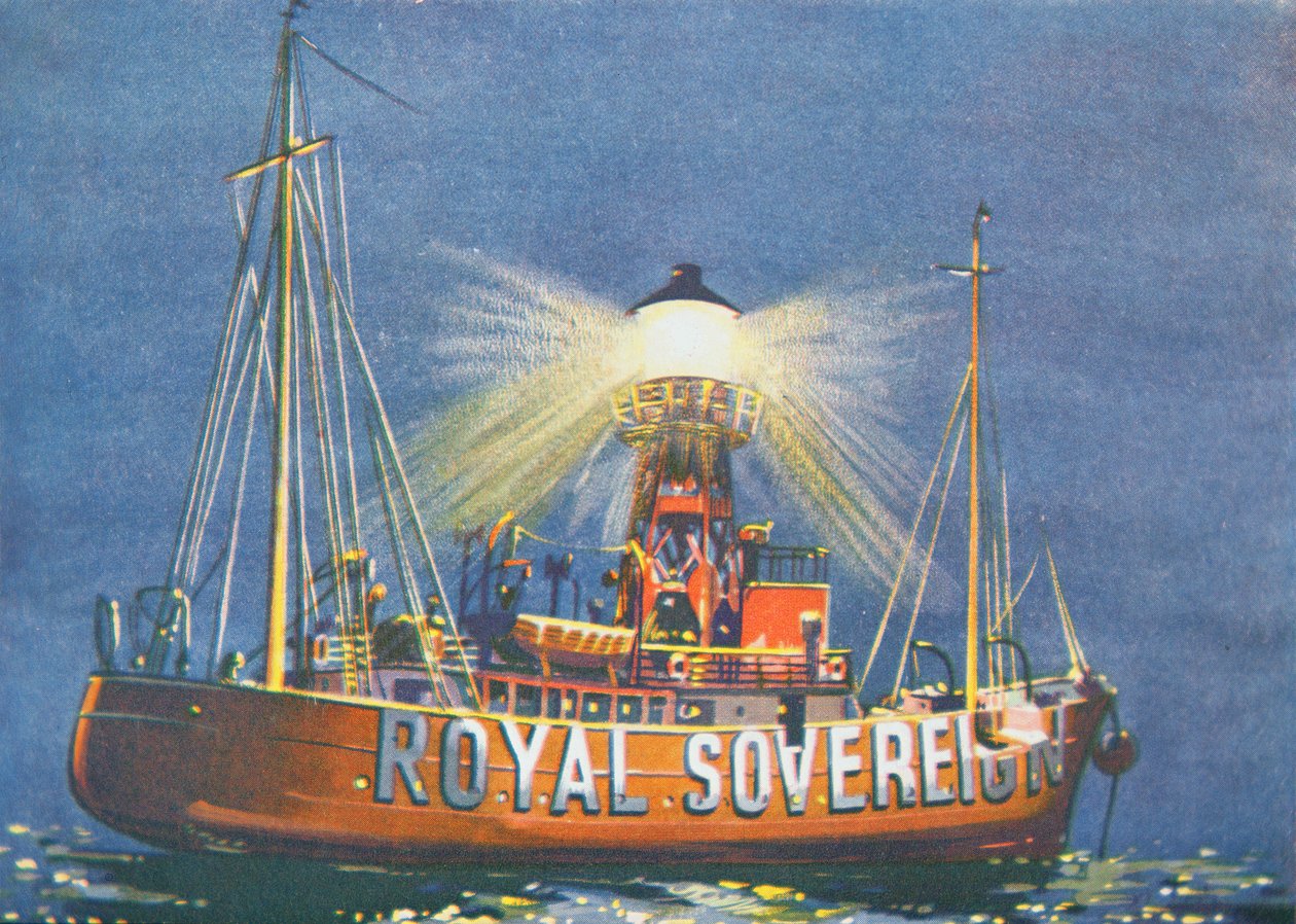 A Royal Sovereign Lightship, az Egyesült Királyság Beachy Head közelében állomásozó (színes litho) alkotó: School English