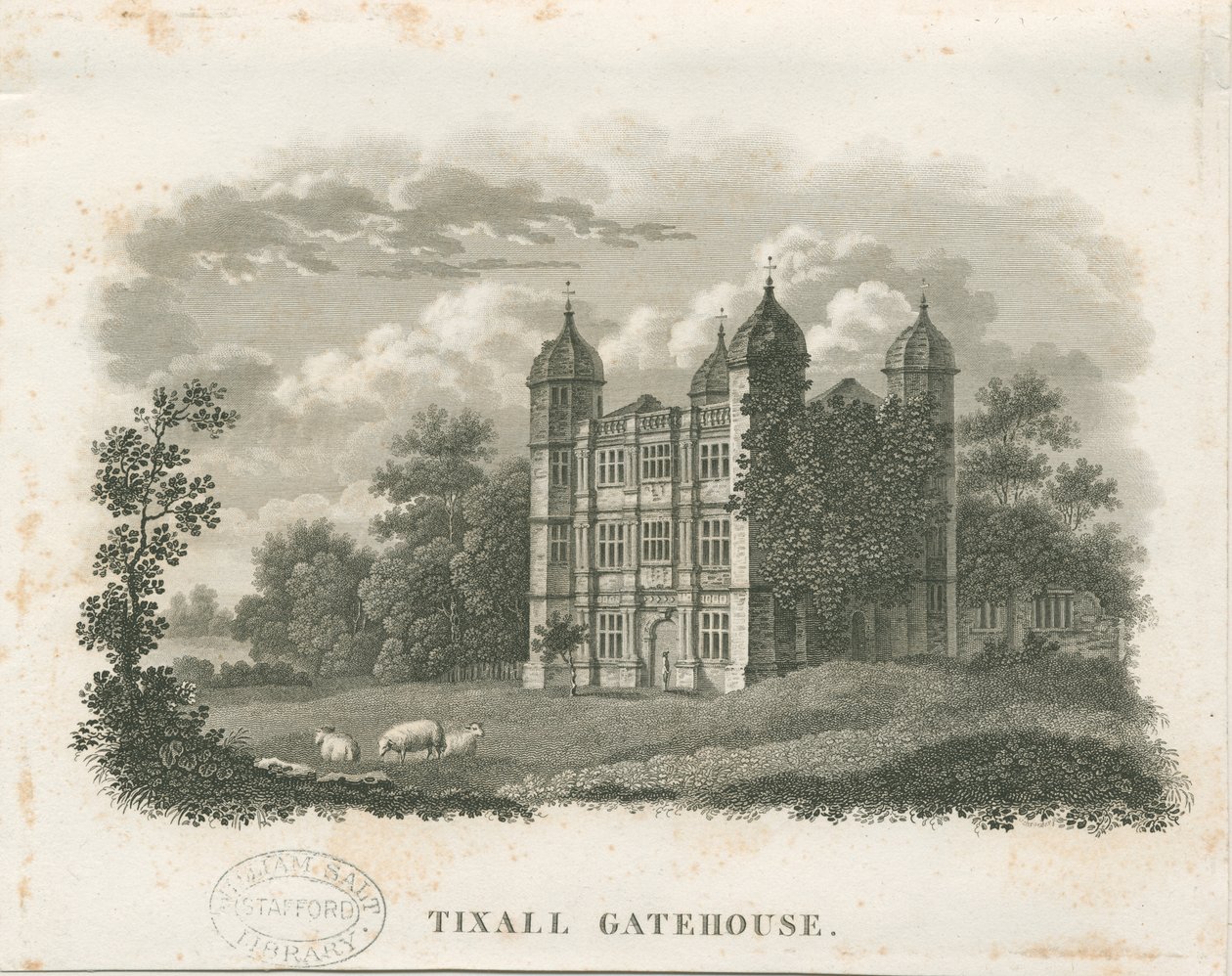 Tixall Hall – Gatehouse: metszet (matricák) és [19. század eleje] (nyomtatás) alkotó: School English