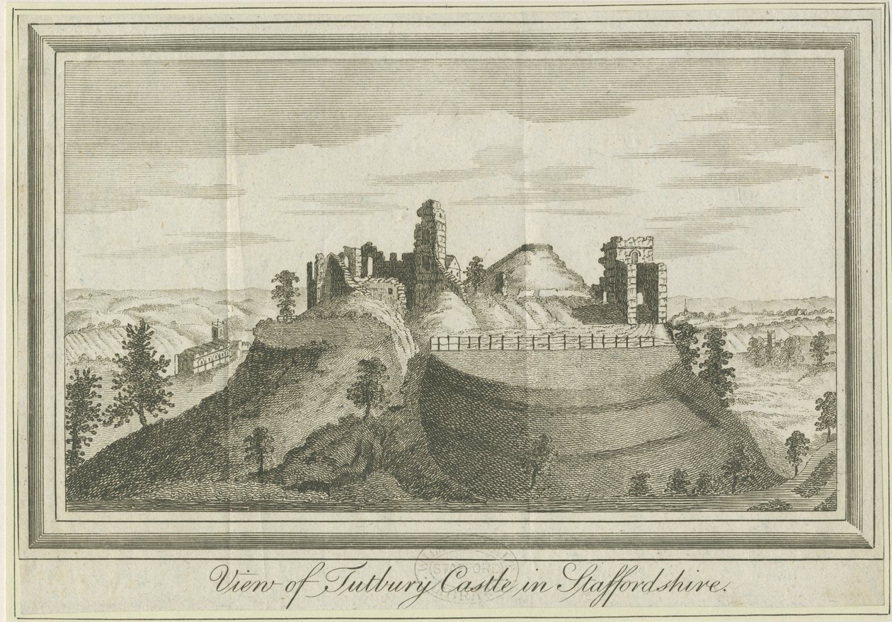 Tutbury kastély – Keleti nézet: metszet, nd [1731] (nyomtatás) alkotó: School English