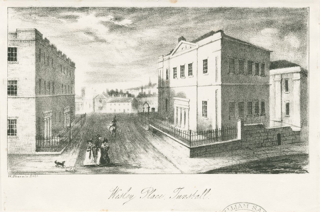 Wolstanton – „Wesley Place, Tunstall”: litográfia, és [19. század közepe] (nyomtatott) alkotó: School English