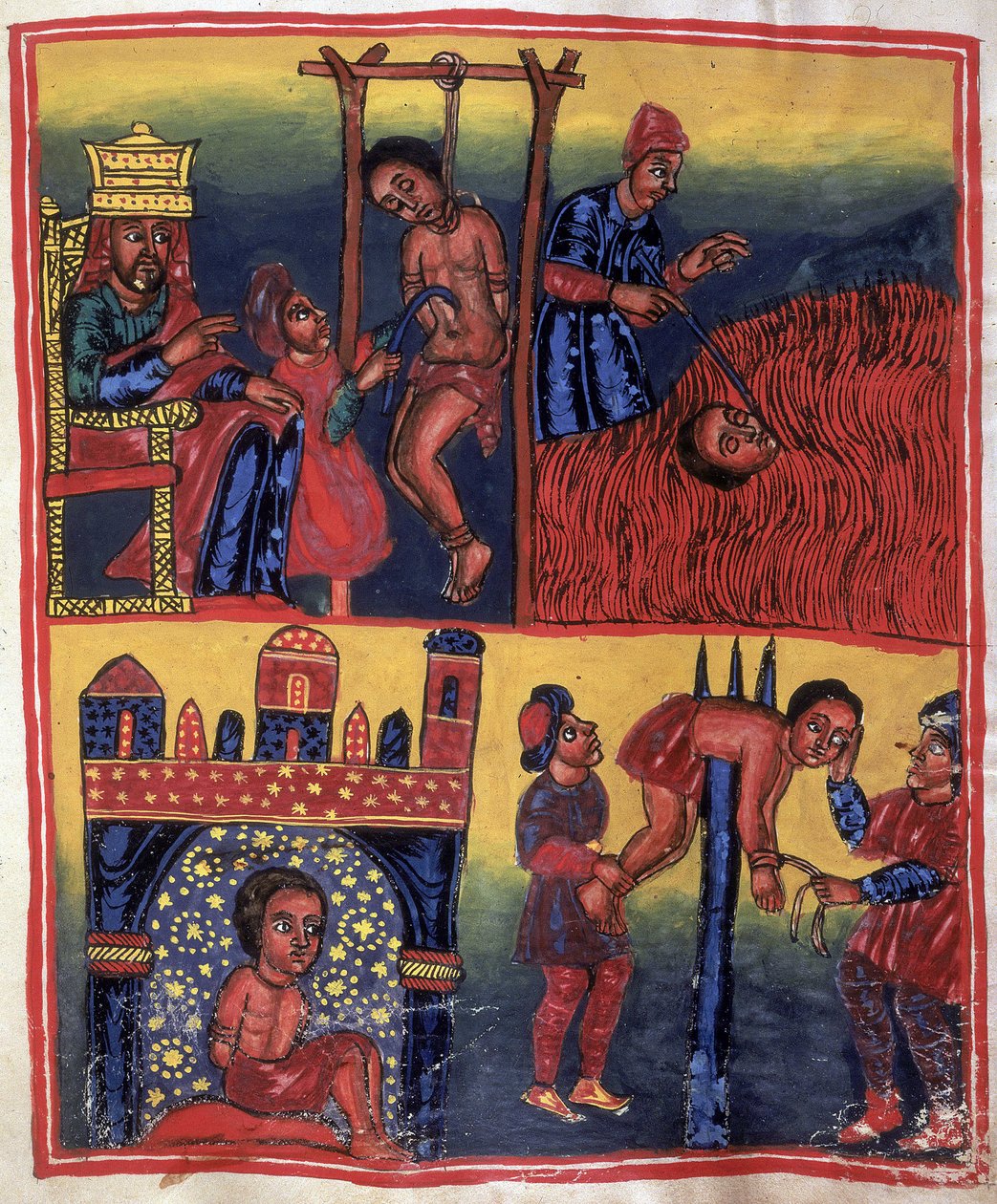 A kínzás és a halál jelenetei a „Szent György cselekedeteiből” alkotó: School Ethiopian