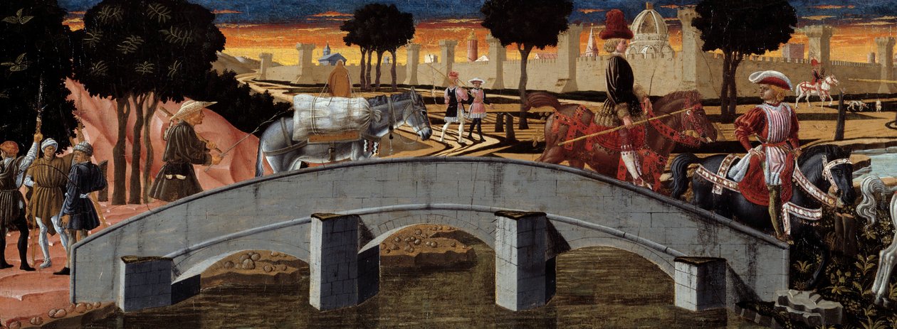 A hídon átmenő utasok. Részlet. A firenzei iskola névtelen festménye. 1450-1460. Toulouse, Musee des Augustins alkotó: School Florentine