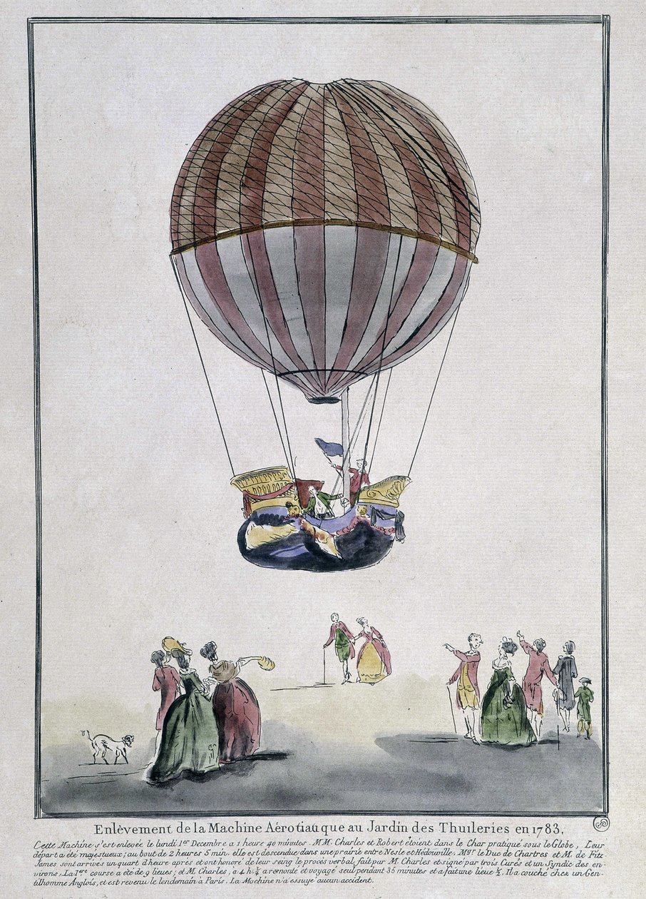 Aerosztatikus gép eltávolítása a Tuileriák kertjében 1783-ban alkotó: School French