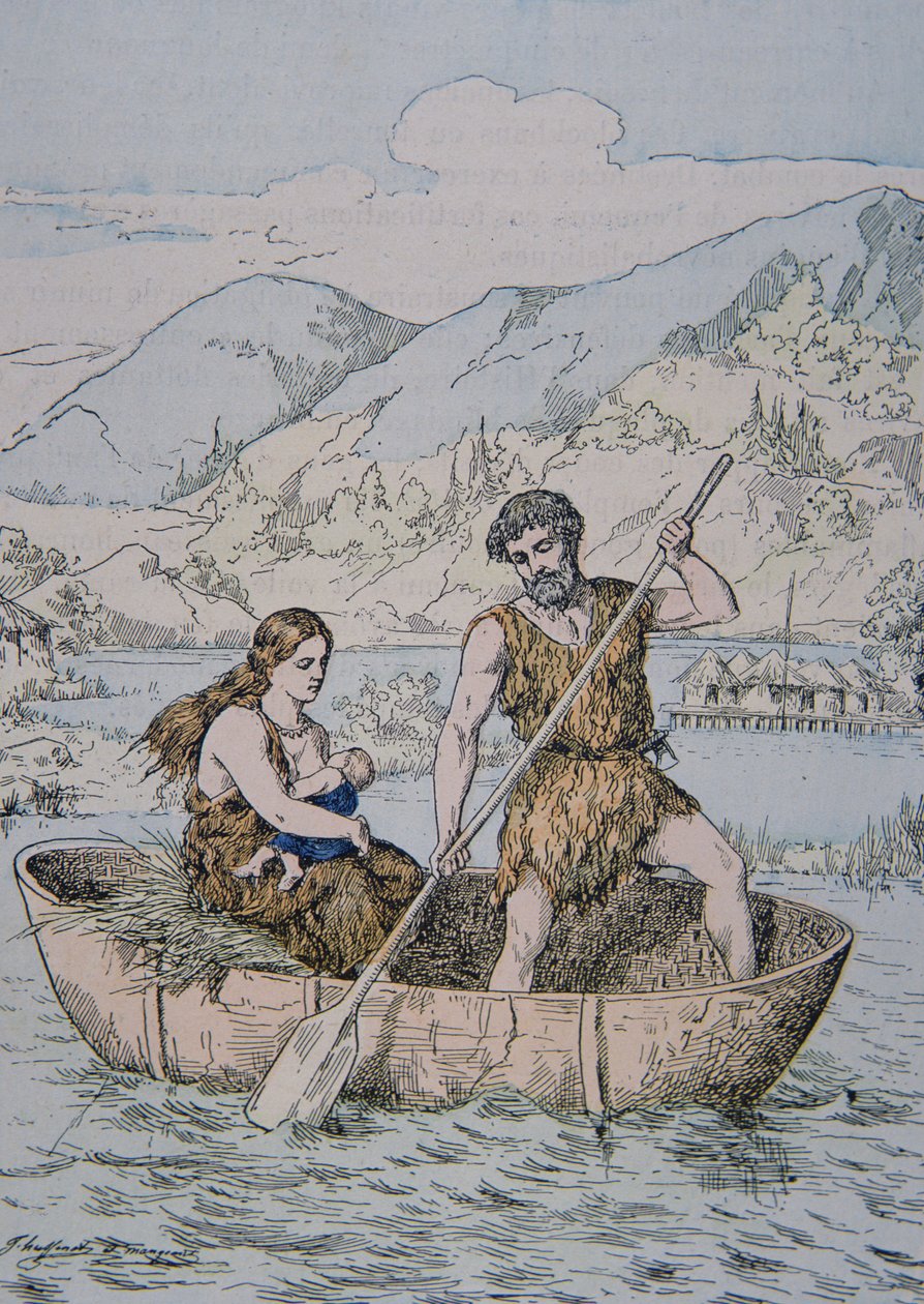 Ősi gallok Coracle típusú csónakban (színes litó) alkotó: School French
