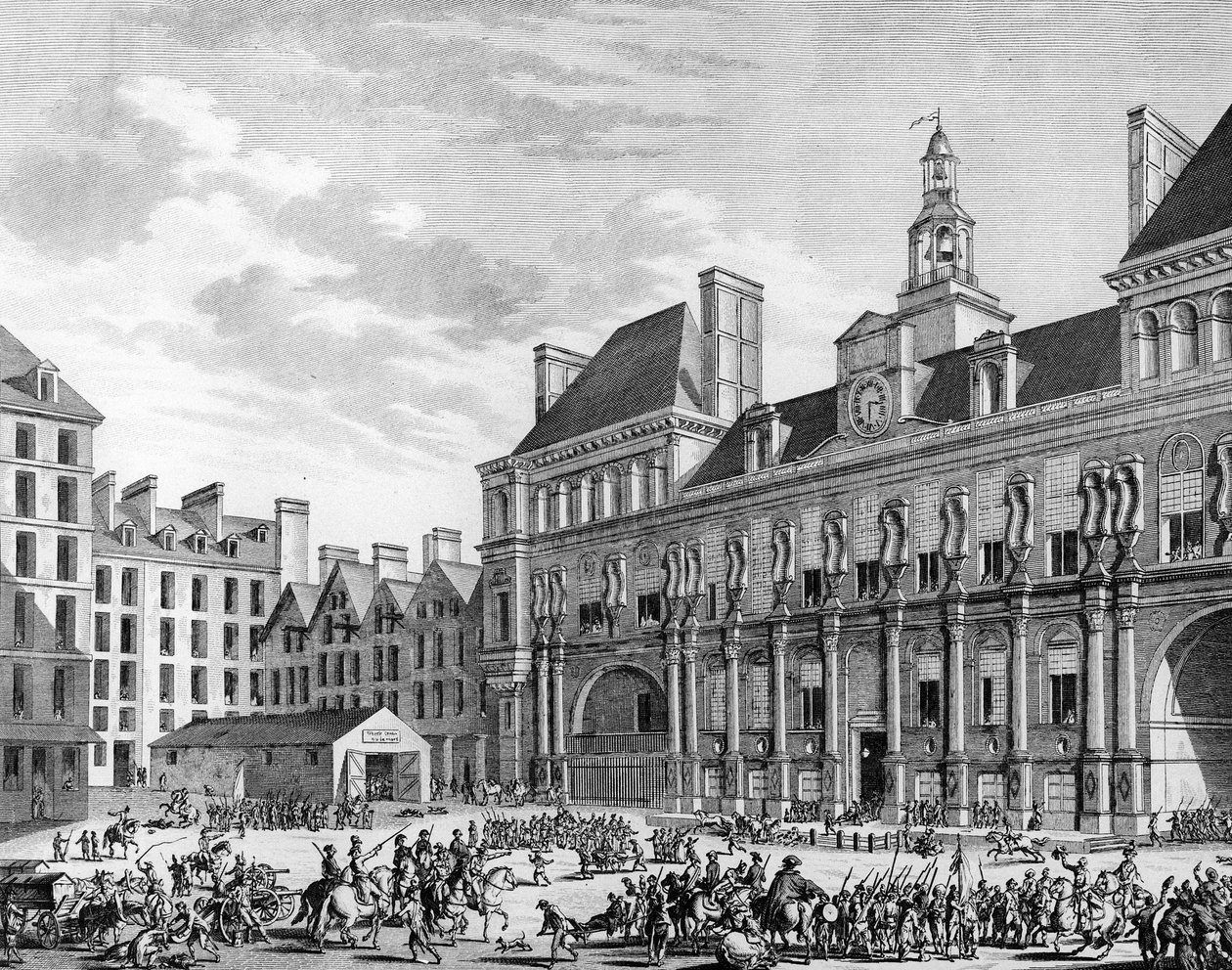 A konvent csapatai megtámadták a közös házat (városházát) 1794. július 29-én Párizsban. Párizs, a Forradalomtörténeti Intézet könyvtára alkotó: School French