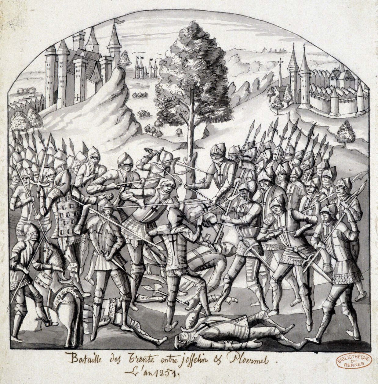 Trentói csata Josselin és Ploermal között, 1351-ben alkotó: School French