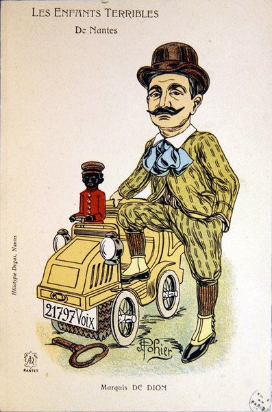 Dion márki karikatúrája, 1900 körül (színes litográfia) alkotó: School French