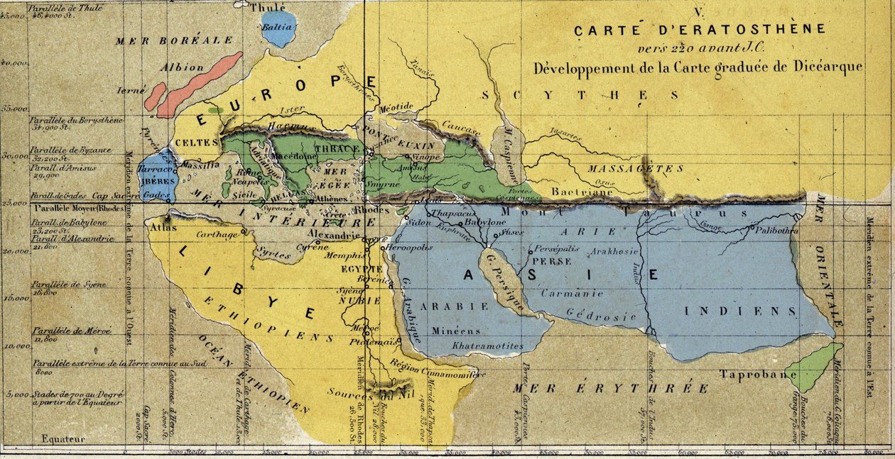 Eratosthene csillagász, 3. századi görög geográfus térképe av. JC. 220 av. JC alkotó: School French
