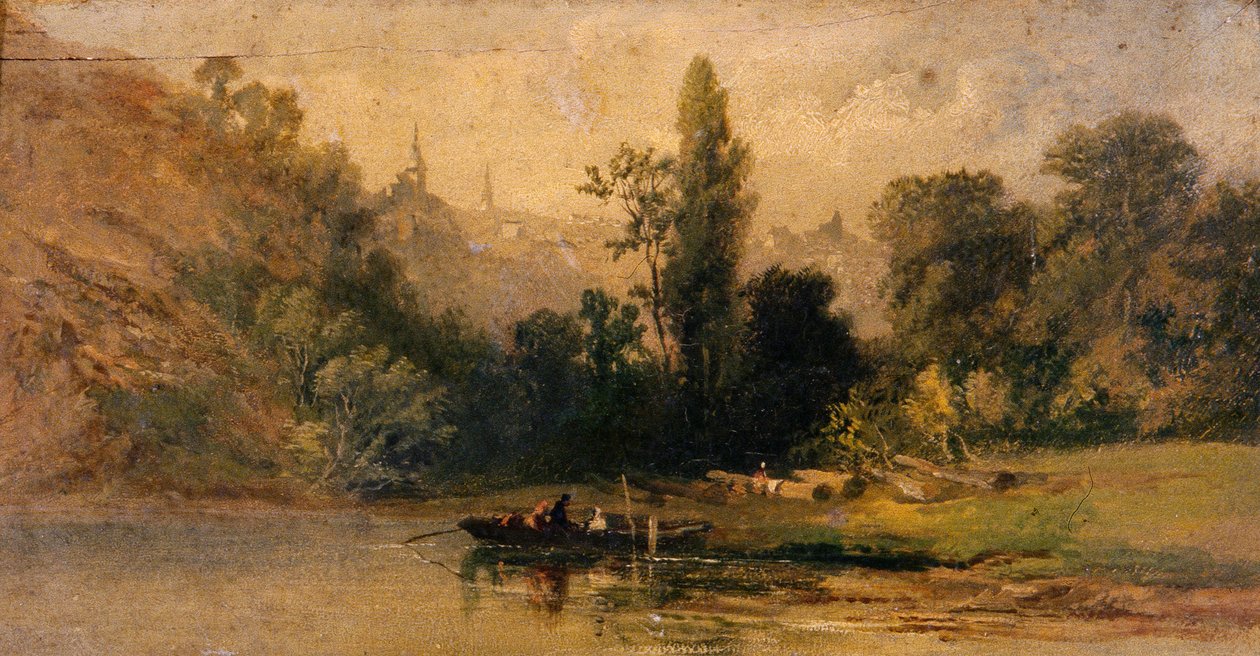 Dinan a folyó felől, 1800 körül (olaj, tábla) alkotó: School French