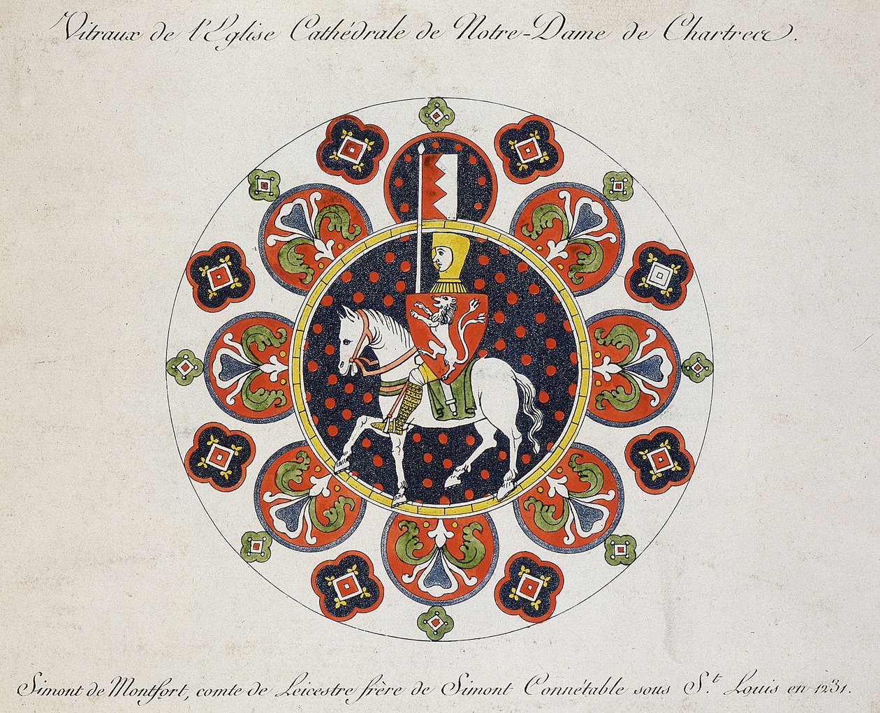 A Chartres-i rózsaablak rajza: Simon de Montfort (színes litó) alkotó: School French