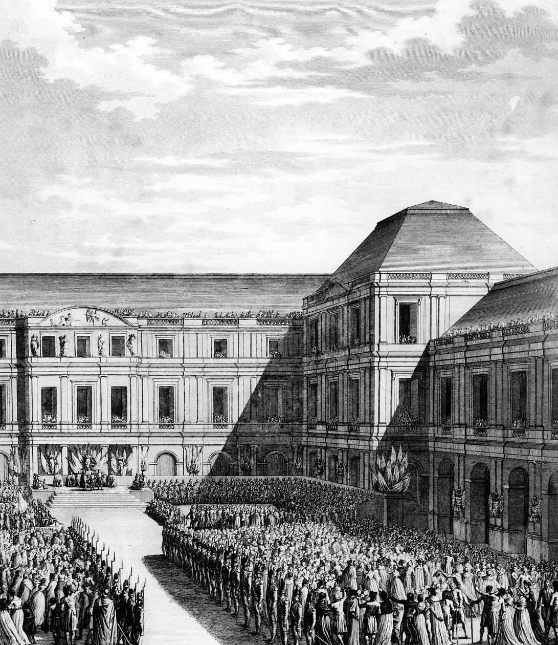 I. Bonaparte Napóleon (1769-1821) lakomája a párizsi Direktori Nemzeti Palotában (Luxemburgi Palota) a Campo Formio kereskedése után 1797. december 10-én, VI. 20-án, pénteken. Párizs, a Forradalomtörténeti Intézet könyvtára alkotó: School French