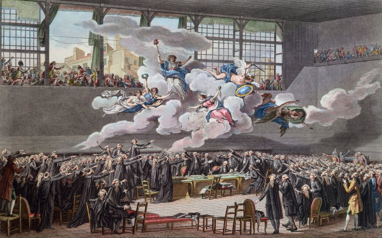 Francia forradalom (1789-1799): a Jeu de Paume esküje Versailles-ban 1789. június 20-án) (francia forradalom; teniszpálya esküje 1789. június 20-án, Versailles) alkotó: School French