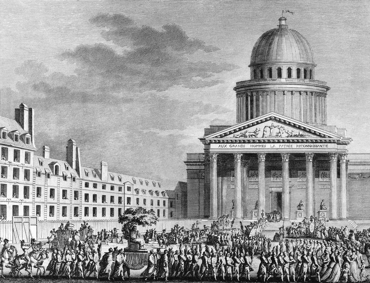 Francia forradalom: Apotheose Jean Jacques Rousseau (1712-1778), fordítása a Pantheonba 1794. október 11-én. Párizs, A Forradalomtörténeti Intézet könyvtára alkotó: School French