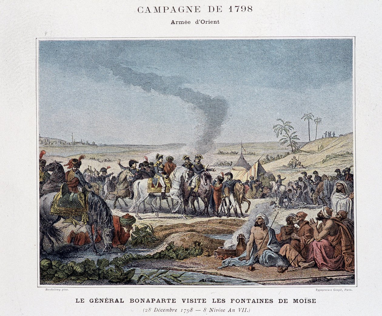 Bonaparte tábornok meglátogatja Mózes szökőkútjait – a „Francia seregek győzelmei és hódításai” című részben, Párizs, n.d (metszet) alkotó: School French