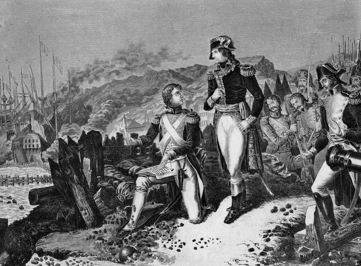 Jean Andoche Junot tábornok (Jean-Andoche) (1771-1813), Abrantes hercege levelet ír Bonaparte Napóleonnak Toulon ostrománál 1793 decemberében. Junot és Napóleon Bonaparte tábornok Toulon ostrománál alkotó: School French