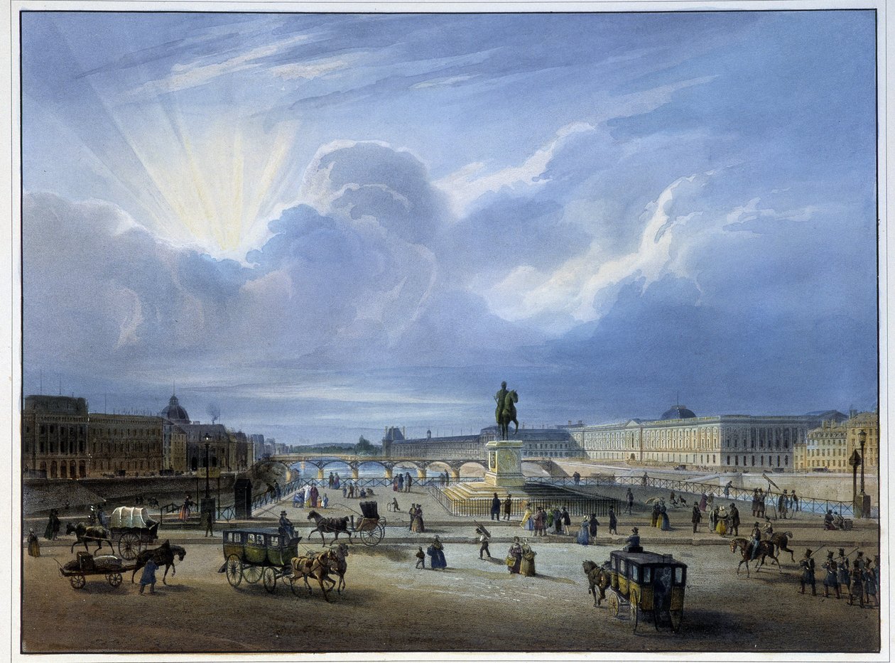 A Louvre általános képe IV. Henrik szobrával alkotó: School French