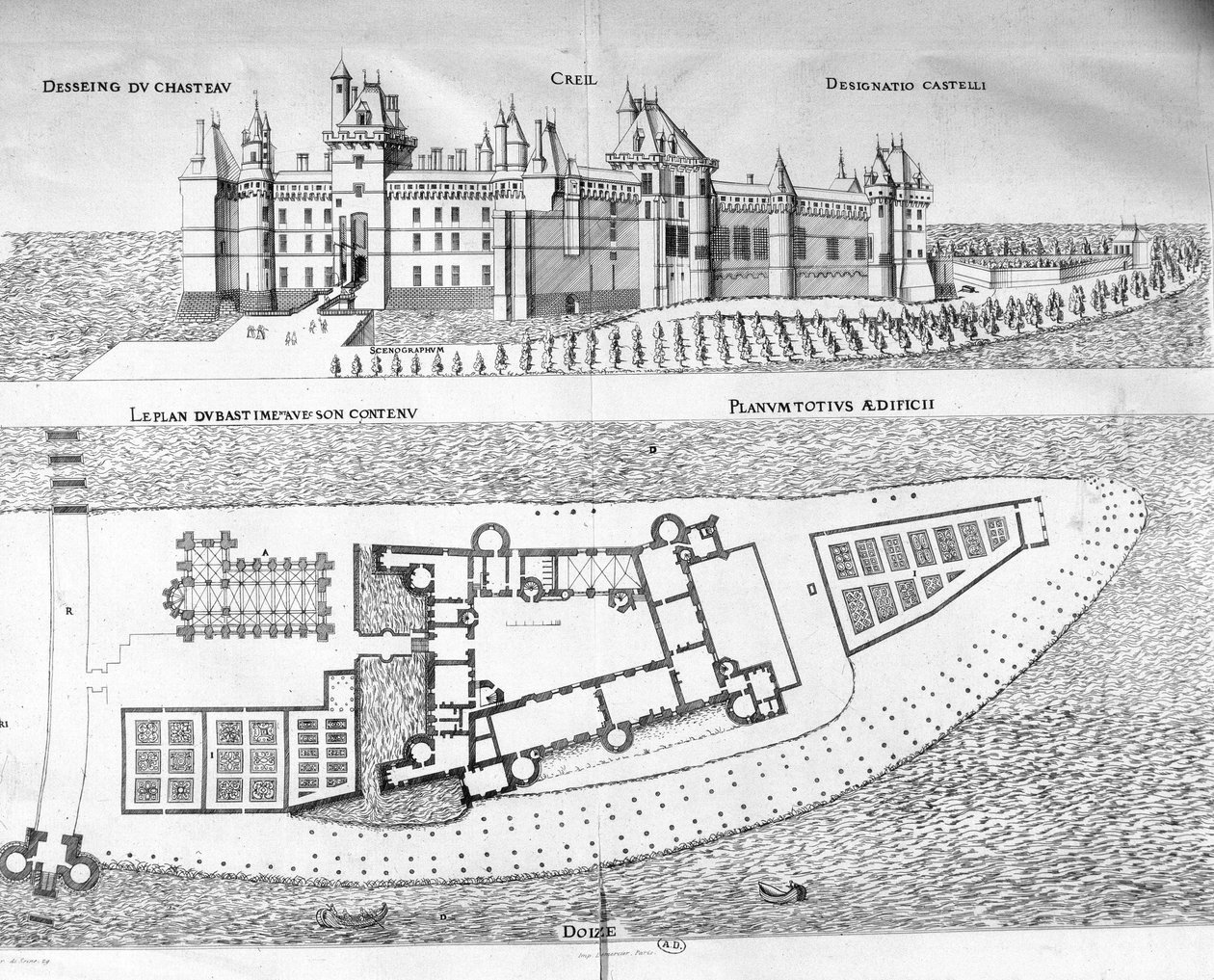 A chateau de Creil térképe Picardiában. alkotó: School French