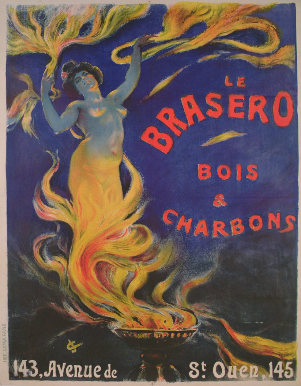 „Le Brasero” fa és szén reklámplakátja (színes litho) alkotó: School French