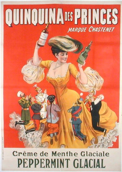 A "Quinquina des Princes" francia menta krémet reklámozó plakát (színes litográfia) alkotó: School French