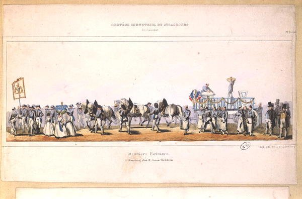 Meuniers-Farinier (Millerek) körmenet Strasbourgban, 1840. június 25. (színes litó) alkotó: School French