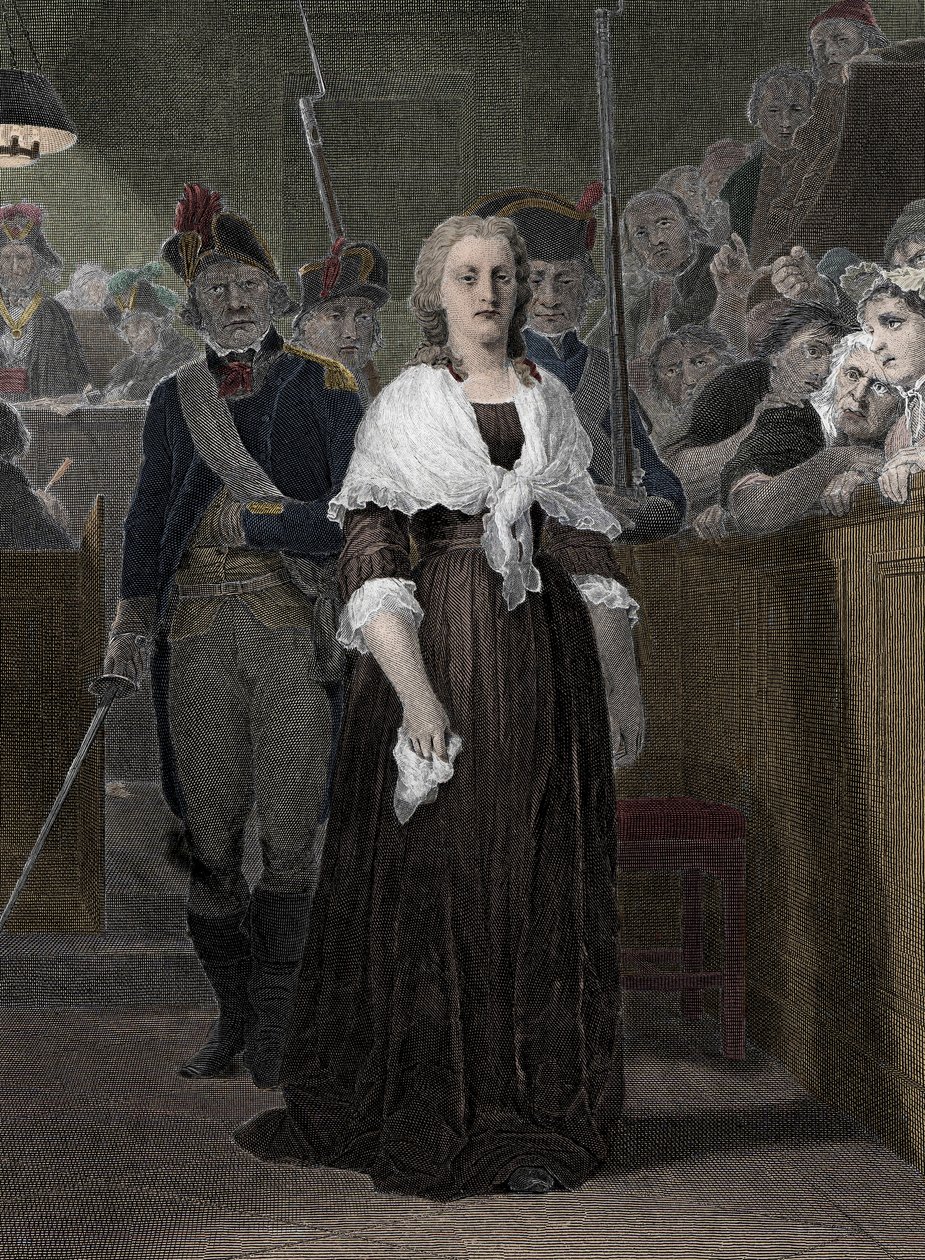 Marie Antoinette királynőt (1755-1793) a Forradalmi Bíróság elítélte 1793 októberében” (Marie-Antoinette francia királynő (1755-1793) a forradalmi bíróság előtti tárgyalása során, 1793. október) alkotó: School French